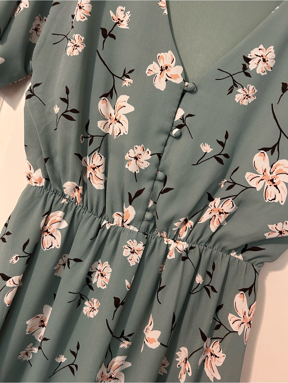 Sienna Sky Sage Green Floral V-Neck Mini Dress - Picture 2 of 4